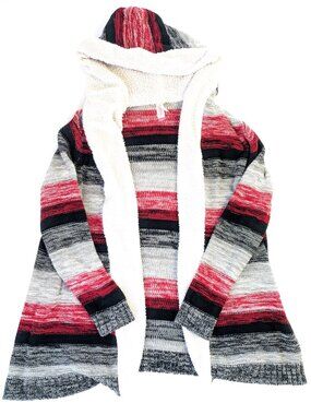 No Boundaries Hooded Cardigan - Women's 2XL - Striped Acrylic Sweater Sweatshirt